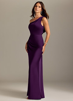 Azazie Madelyn Bridesmaid Dresses Grape Mermaid Off the Shoulder Stretch Satin Convertible Dress image3