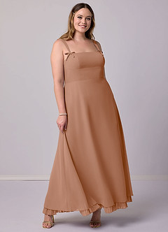 Barbie ♥ Azazie Robes de demoiselle d'honneur Robe Trapèze en Mousseline de soie Plissée Champagne Rosé image8