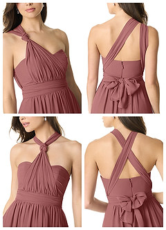 Azazie Olani At-home Try On Dresses Dusty Blue A-Line Off the Shoulder Chiffon Convertible Dress image7