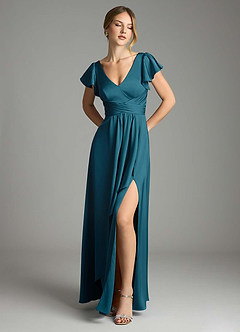 Azazie Omari Bridesmaid Dresses Ink Blue A-Line Stretch Satin Dress image1