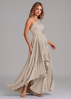 Azazie Lyrica Bridesmaid Dresses Frost A-Line One Shoulder Stretch Satin Dress image3