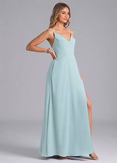 Azazie Sarella Bridesmaid Dresses Mist A-Line with Pockets Chiffon Dress image3