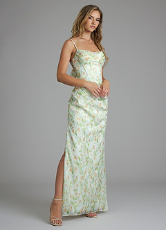 Azazie Mai Bridesmaid Dresses Green Watercolor Floral Sheath Pleated Watercolor Floral Dress image5