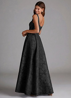 Azazie Amalie At-home Try On Dresses Black A-Line Pleated Floral Burnout Dress image2