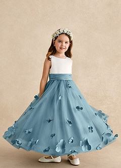 Azazie Vi vestidos de niña de las flores Vestido de Azul Malhumorado de Tul de Corte en A con Sin mangas image8