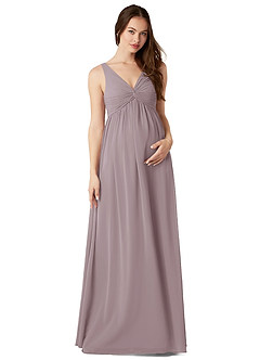 Azazie Yetta Abiti da damigella d'onore premaman Abito A-Line Arricciato con Scollo a V Chiffon Floor-Length image1