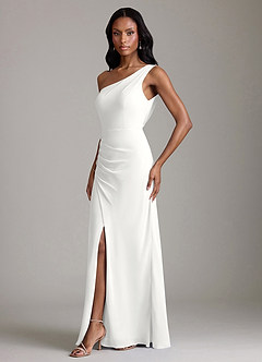 Azazie Madelyn Bridesmaid Dresses White Mermaid One Shoulder Chiffon Convertible Dress image6
