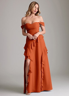 Azazie Sloane Bridesmaid Dresses Burnt Orange A-Line Sweetheart Neckline Chiffon Dress image4