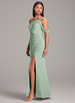 Azazie Wynter Bridesmaid Dresses Agave Sheath Off the Shoulder Chiffon Dress image3