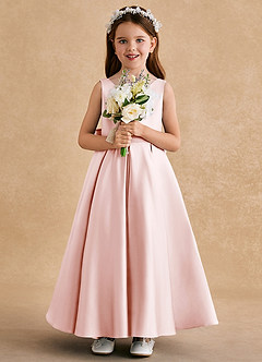 Azazie Honey Bear vestidos de niña de las flores Vestido de Rosa Rubor de Satin Mate de Corte En A con Plisado image3