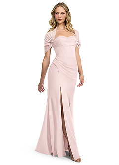Azazie Zia Robes de demoiselle d'honneur Robe Fourreau Convertible en Mousseline de soie Fente Latérale Rose Pâle image3