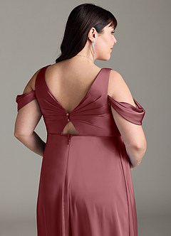 Azazie Rhea Maternity Bridesmaid Dresses A-Line Off-The-Shouler Pleated Stretch Satin Floor-Length Dress image13