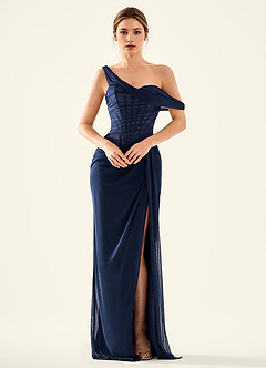 Seraphinalyn Marine Robe de bal en mousseline satinée image5