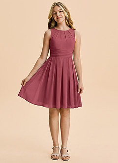 Azazie Bibiane Junior Merlot A-Line Pleated Chiffon Dress image3