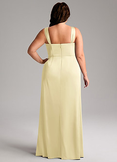 Azazie Denice Vestidos de damas de honor Vestido de Sorbete De Limón de Satén Elástico de Corte Recto con Plisado image11