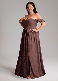 Azazie Denisse Suknie dla druhen Linia A Marszczony Kwiatowe wypalenie Do ziemi Sukienka image11