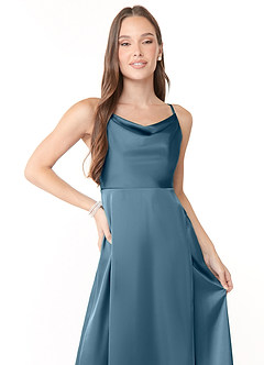 Azazie Naomie Bridesmaid Dresses Bermuda A-Line Cowl Neckline Side Slit Stretch Satin Dress image5