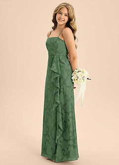 Azazie Kaylee Junior Eucalyptus A-Line with Belt Floral Burnout Dress image3