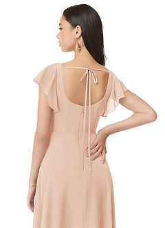 Azazie Bondi Brautjungfernkleider A-Linie Gestreift Chiffon Kleid Englisches Rosa image5