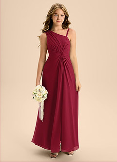 Azazie Brooke Junior Burgundy A-Line Side Slit Chiffon Dress image3