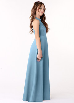 Azazie Laurel Junior Steel Blue A-Line Stretch Satin Dress image2