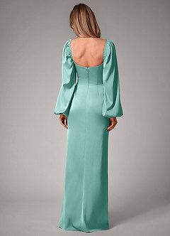 Azazie Sonata Bridesmaid Dresses Aqua Sheath Long Sleeve Stretch Satin Convertible Dress image2