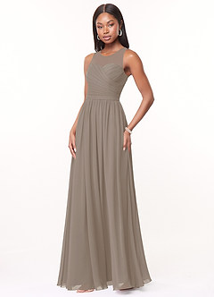Azazie Nina Bridesmaid Dresses Taupe A-Line Pleated Chiffon Dress image4