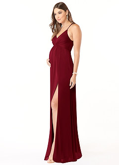 Azazie Annabelle vestidos de dama de honor de maternidad Vestido de Corte En A Cuello en V plisado Hasta el suelo Malla image4