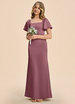 Azazie Chace Junior Desert Rose Sheath Stretch Satin Dress image3