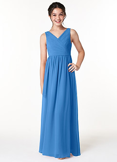 Azazie Sawyer Junior Blue Jay A-Line Pleated Chiffon Dress image1