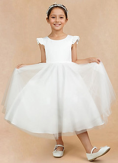 Azazie Hemi Flower Girl Dresses Ivory A-Line Bow Tulle Dress image14