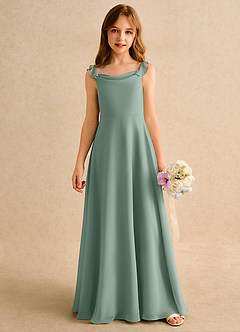 Azazie Puppy Girls Formal Flower Girl Dresses Silver Sage A-Line Pleated Chiffon Dress image5