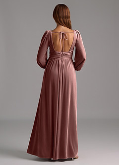 Azazie Norah Bridesmaid Dresses Espresso A-Line Long Sleeve Velvet Dress image2
