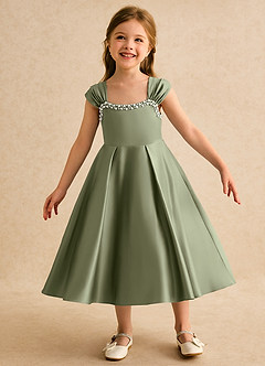 Azazie Yosemite Flower Girl Dresses Pistachio Ball-Gown Sweetheart Neckline Matte Satin Dress image3