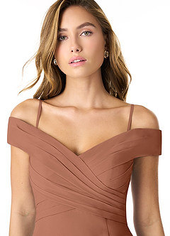 Azazie Lecia Vestidos de damas de honor Vestido de Bronceador de Gasa de Imperio Convertible con Plisado fuera del hombro image7