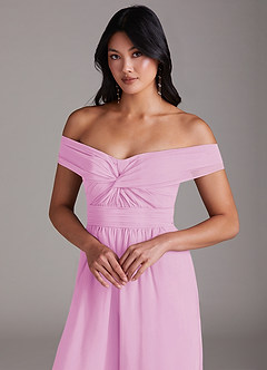 Azazie Lamara Bridesmaid Dresses Candy Pink Off the Shoulder Chiffon Convertible Jumpsuit image7