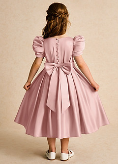 Azazie Miriam Flower Girl Dresses Rose Gold Ball-Gown Pleated Matte Satin Dress image1