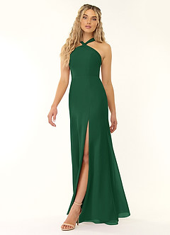 Azazie Rue Brautjungfernkleider A-Linie Halter Chiffon Kleid Dunkelgrün image4