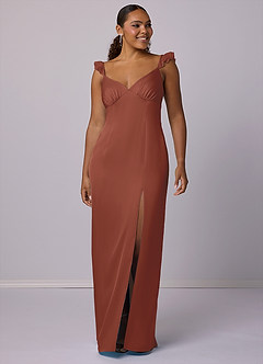 Barbie ♥ Azazie Robes de demoiselle d'honneur Robe Fourreau en Satin extensible Auburn image8