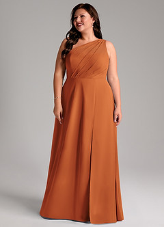 Azazie Phaedra Bridesmaid Dresses Cinnamon A-Line One Shoulder Chiffon Dress image16