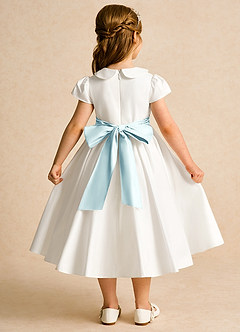 Azazie Deary Flower Girl Dresses Ivory Sea Glass A-Line Bow Cotton Dress image2