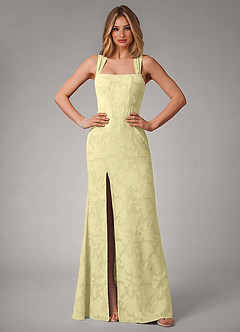 Azazie Luci Bridesmaid Dresses Lemon Sorbet Mermaid Pleated Floral Burnout Convertible Dress image5