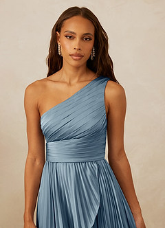 Christian Siriano Bridal for Azazie 1008 Robes de demoiselle d'honneur Robe Trapèze en Satin extensible Ue épaule Bleu Poussiéreux image8