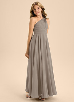 Azazie Charlize Junior Taupe A-Line Pleated Chiffon Dress image5