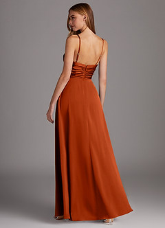 Azazie Jenna Robes de demoiselle d'honneur Robe Trapèze en Satin extensible Plissée Paprika image4