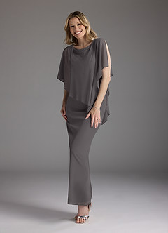 Azazie Aspyn Mère de la mariée Robes Robe Fourreau en Maille Perlé Gris Acier image6