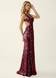Gnoliama Burgundy Sequin Embroidery Prom Dress image4
