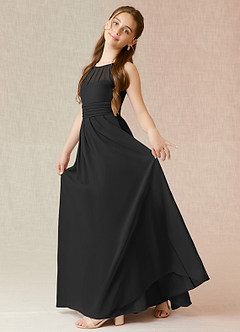 Azazie Bibiane Junior Black A-Line Pleated Chiffon Dress image3