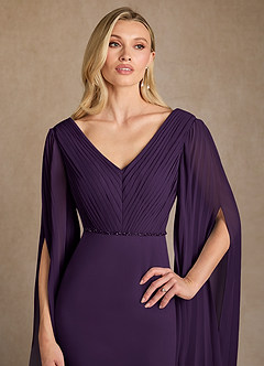 Azazie Ellsworth Mother of the Bride Dresses Plum Column Pleated Stretch Crepe Dress image5