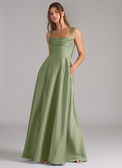 Azazie Shaude Robes de demoiselle d'honneur Robe Trapèze en Satin extensible Plissé Pistache image5